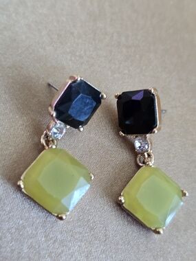 J. Crew Black and Lime Green Gold-Tone Drop Earrings